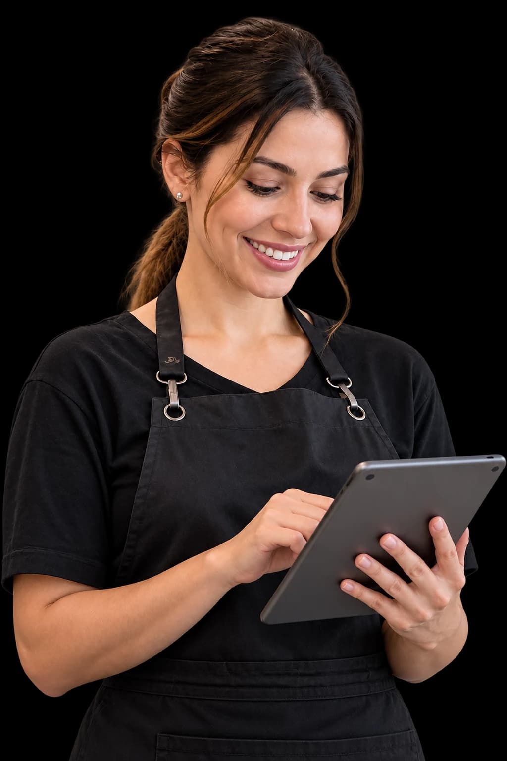 Profesional de salón gestionando sus citas desde una tableta
